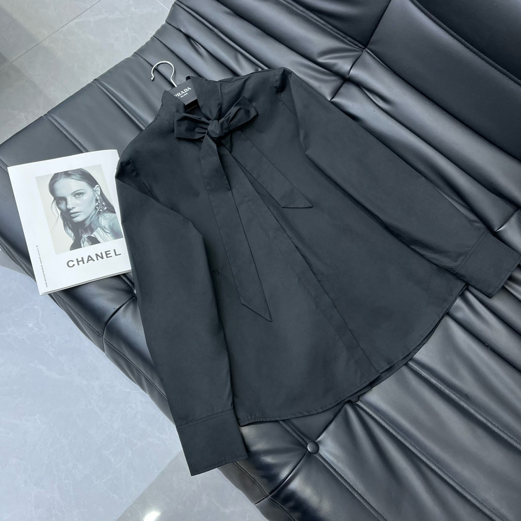 迪D家-2403 24新品上架飄帶襯衫 黑色
