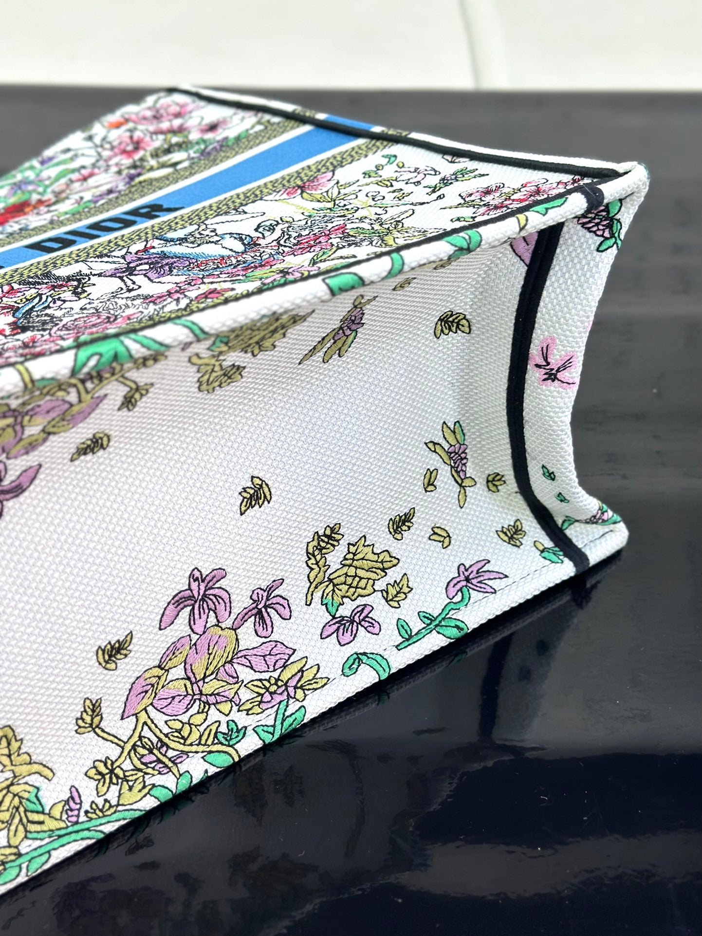 迪D家-大號book托特包 花樣刺繡藍