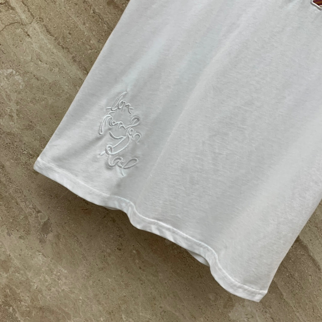 芬F家-2403 24SS春夏新款Logo刺繡圓領短袖TEE 白色