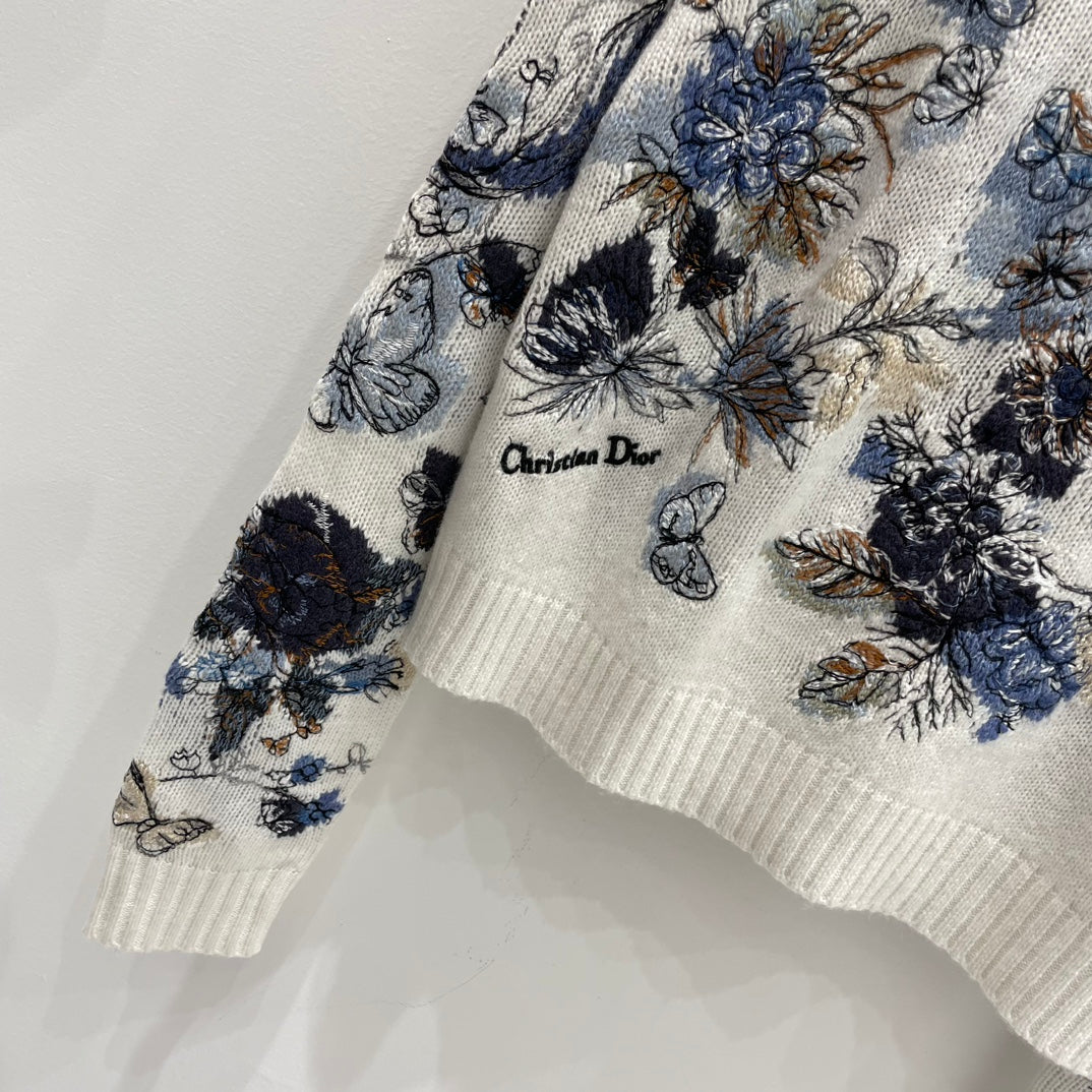 迪D家-2403 新品滿繡蝴蝶花卉羊絨刺繡套頭衫