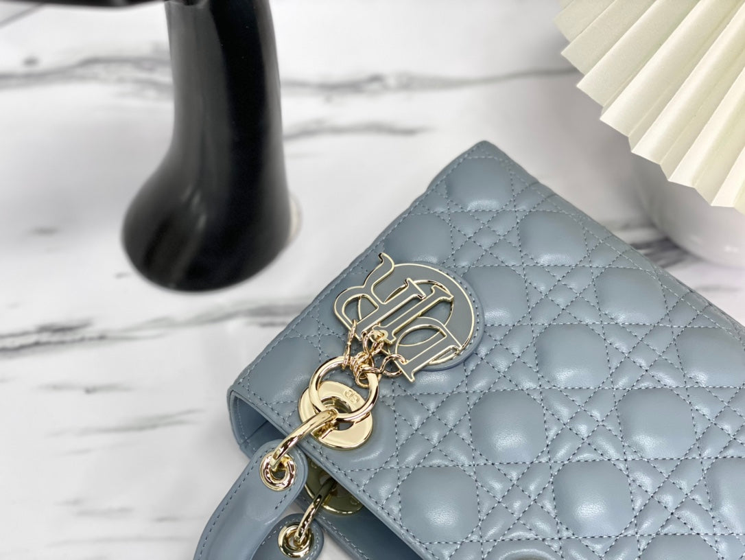 迪D家-Lady dior myABC 羊皮天藍色金扣 小號