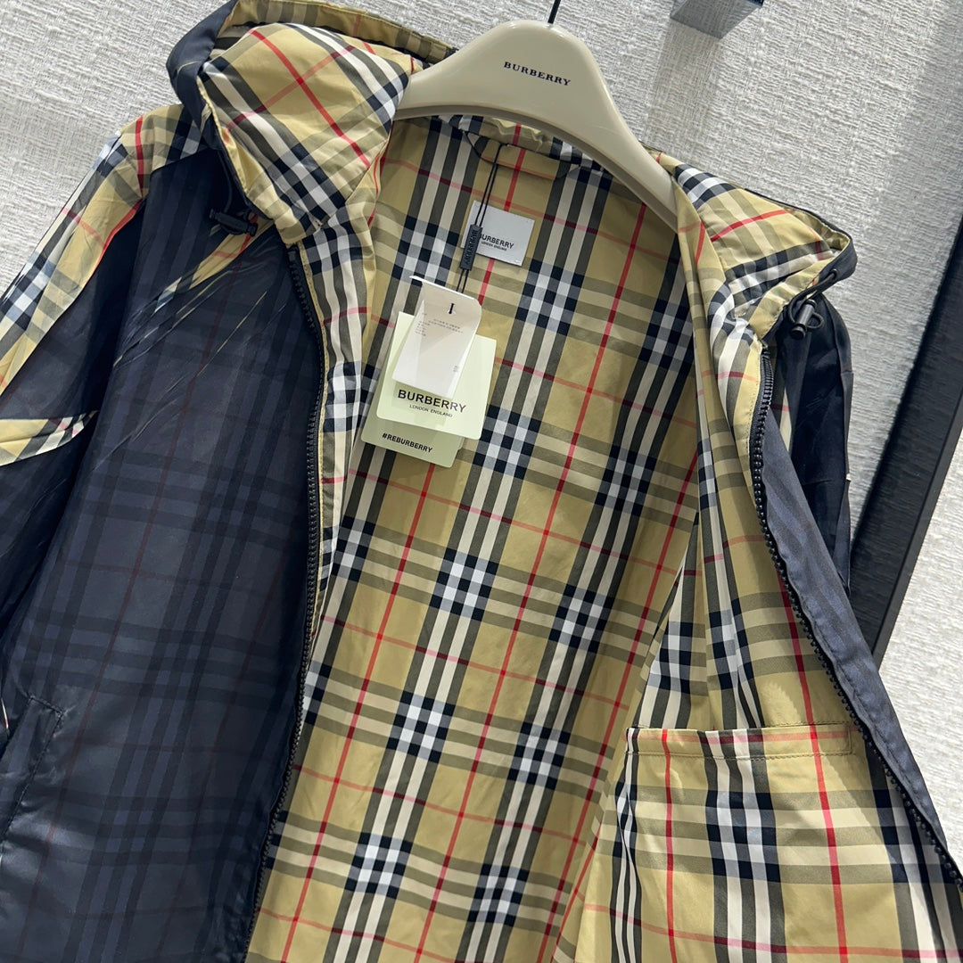 巴B家-2403 24早春新品格紋連帽外套