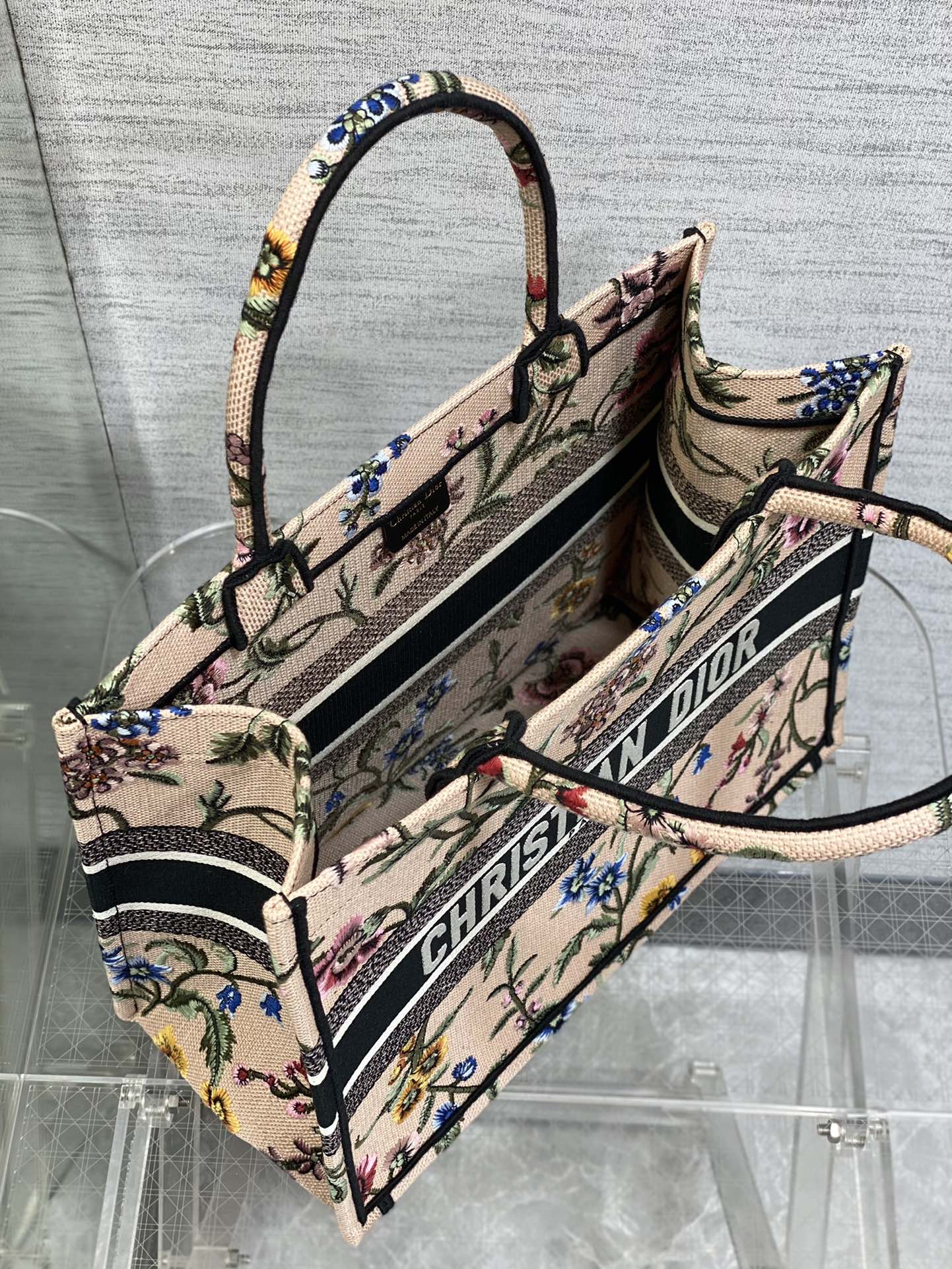 迪D家 Book Tote 刺繡字母粉花 中號36.5cm