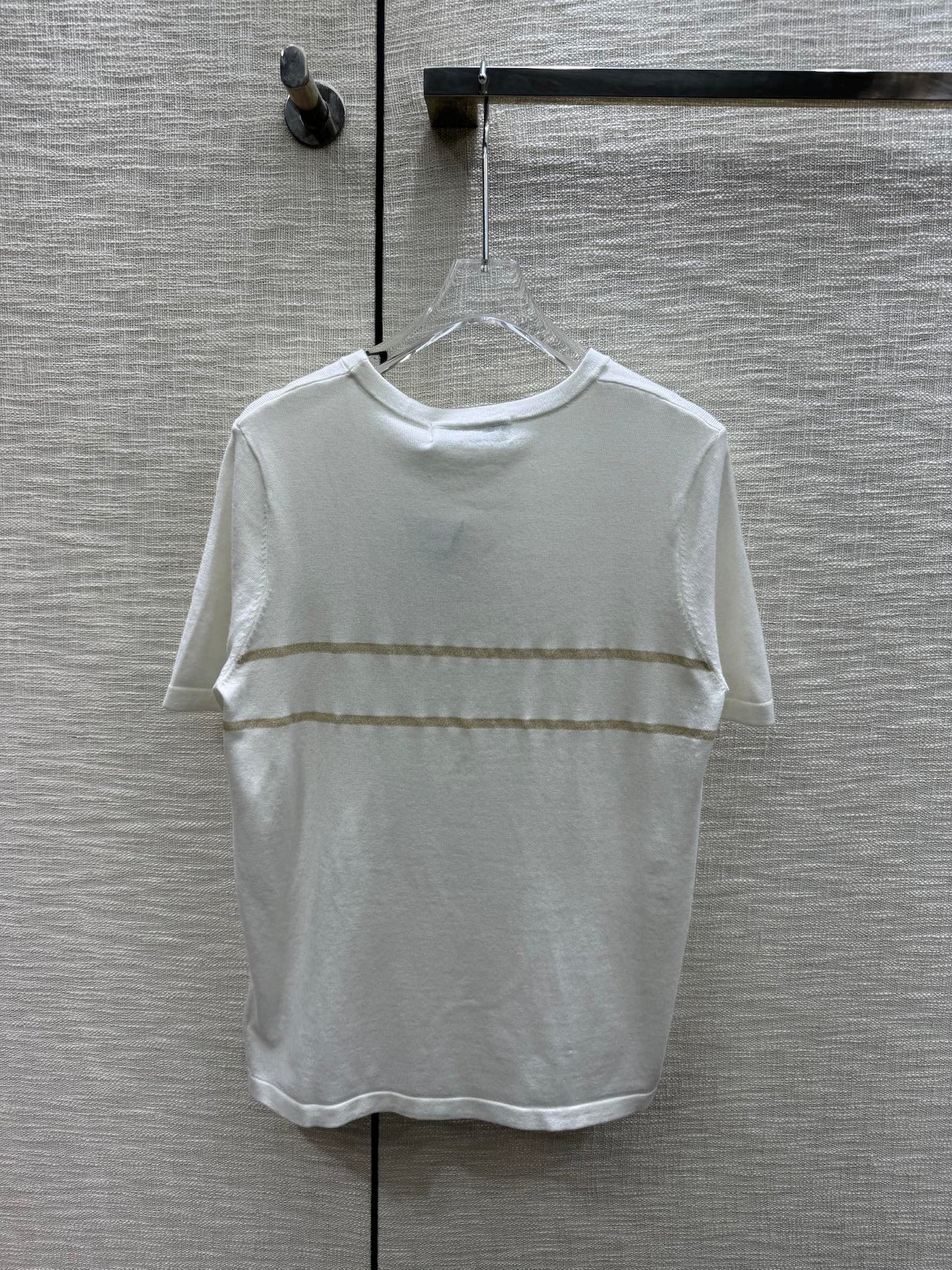 迪D家-2403 刺繡蝴蝶圖案針織短袖 白色