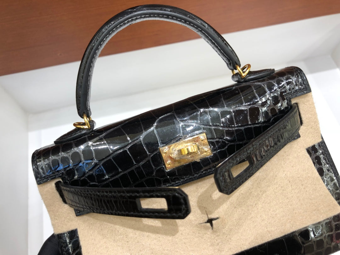 小愛款-Kelly mini 2代 美洲鱷魚 黑色 金扣