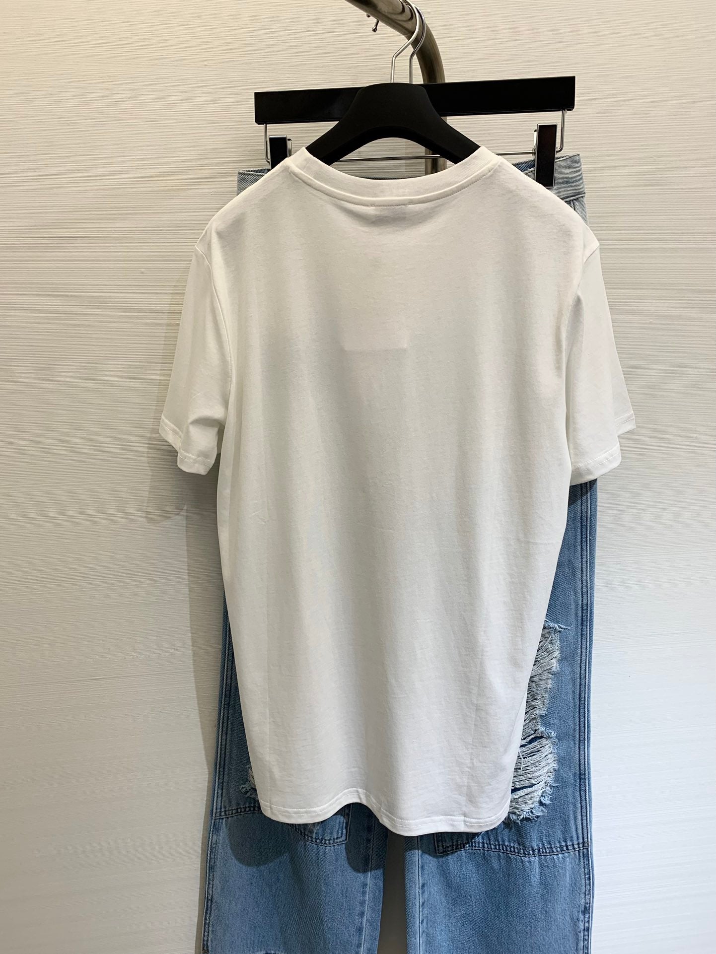 小香家-2404 春夏新款中古風毛巾繡方塊短袖 白色