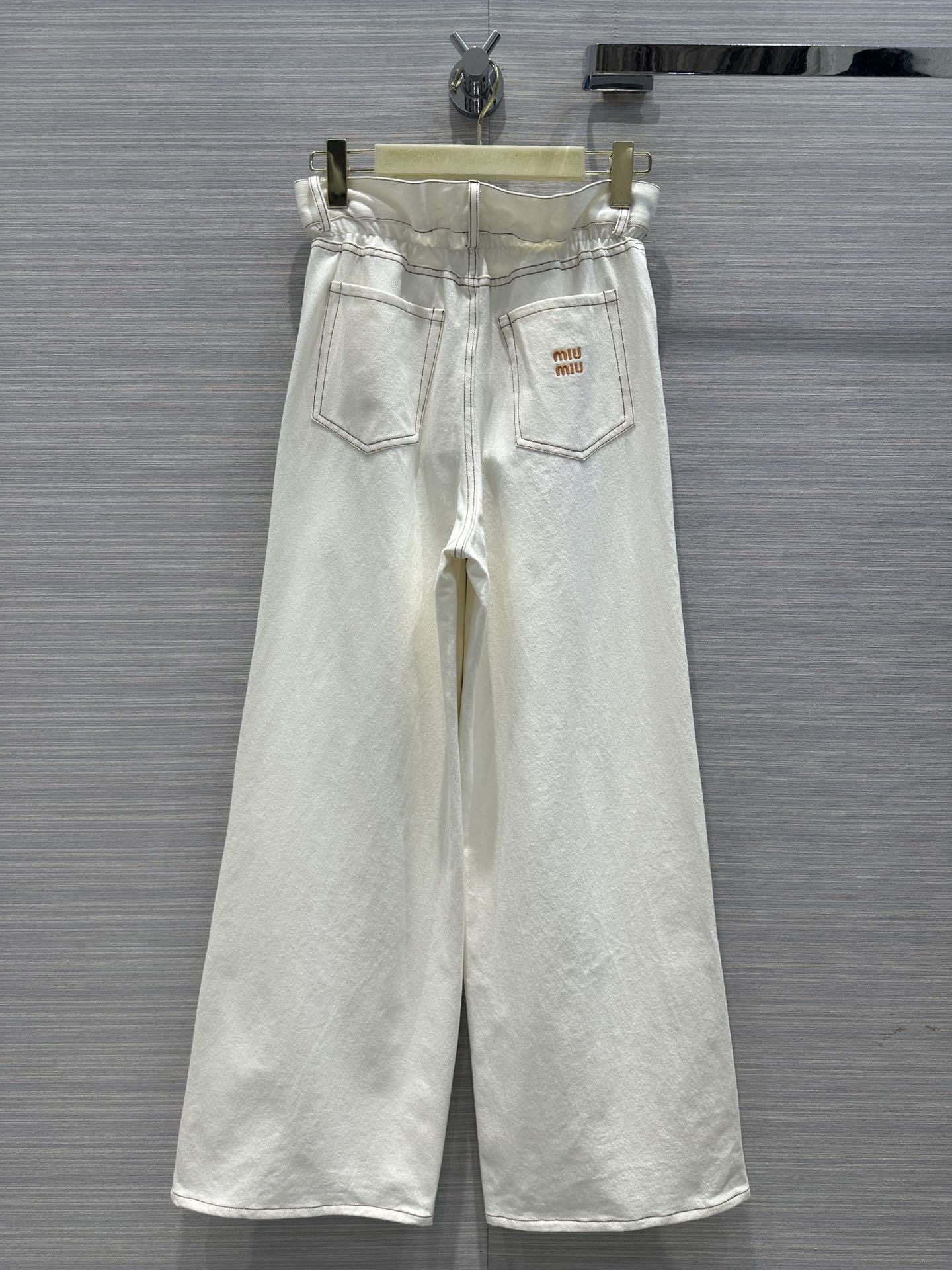 穆M家-2404 24春夏新品復古原生棉白色牛仔長褲