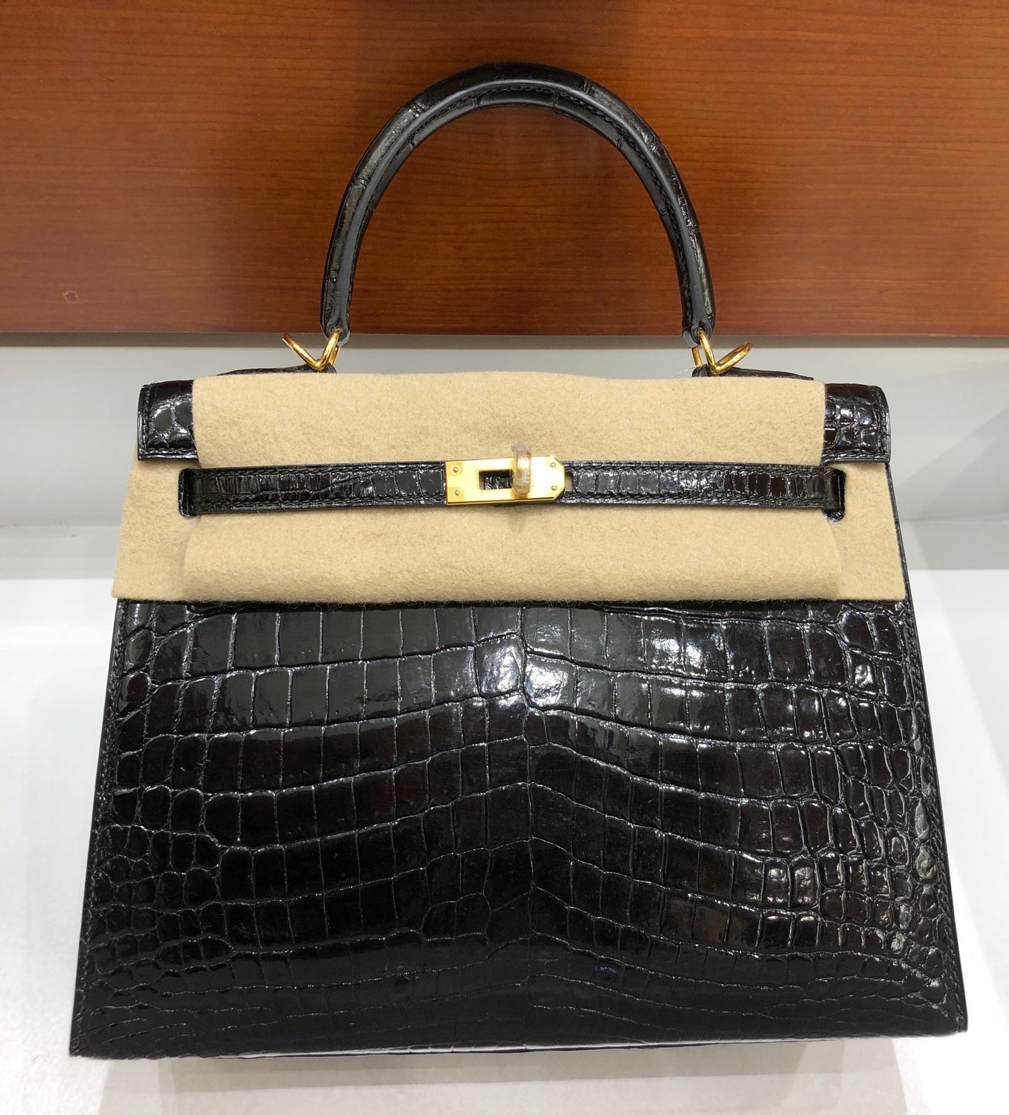 小愛款-Birkin 25 美洲方塊鱷魚 黑色 金扣