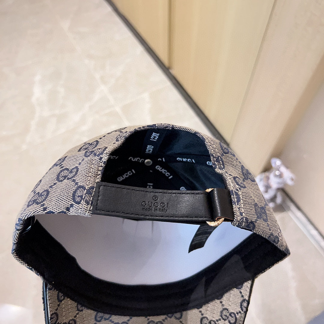 古G家-2023春夏新款 老花皮標棒球帽 灰色