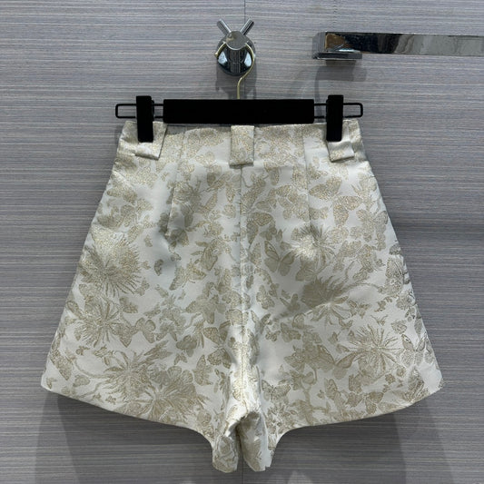 迪D家-2403 24早春度假蝴蝶花元素經典百搭高腰小短褲 杏色