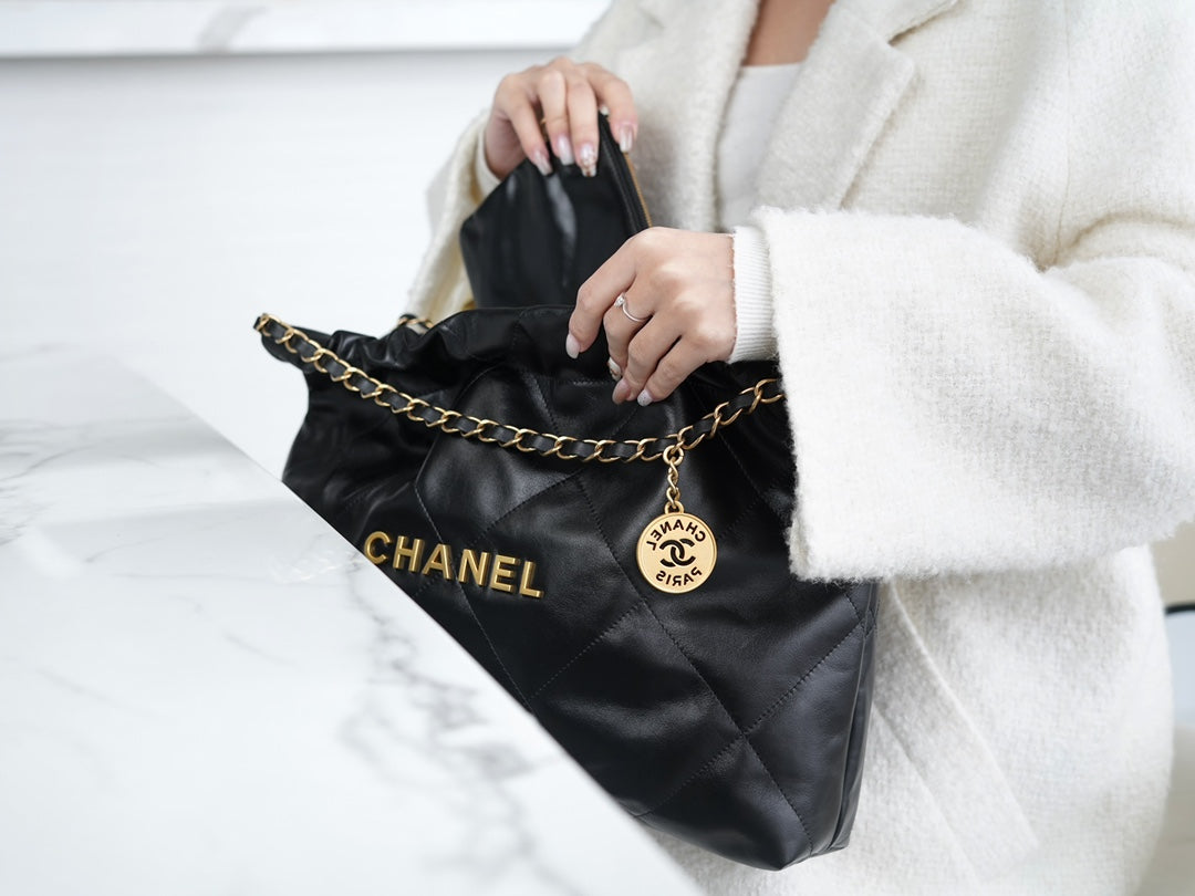 小香家-Chanel 22號手袋 橫版 黑金色