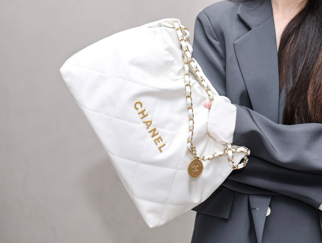 小香家-Chanel 22號手袋 橫版 白金色