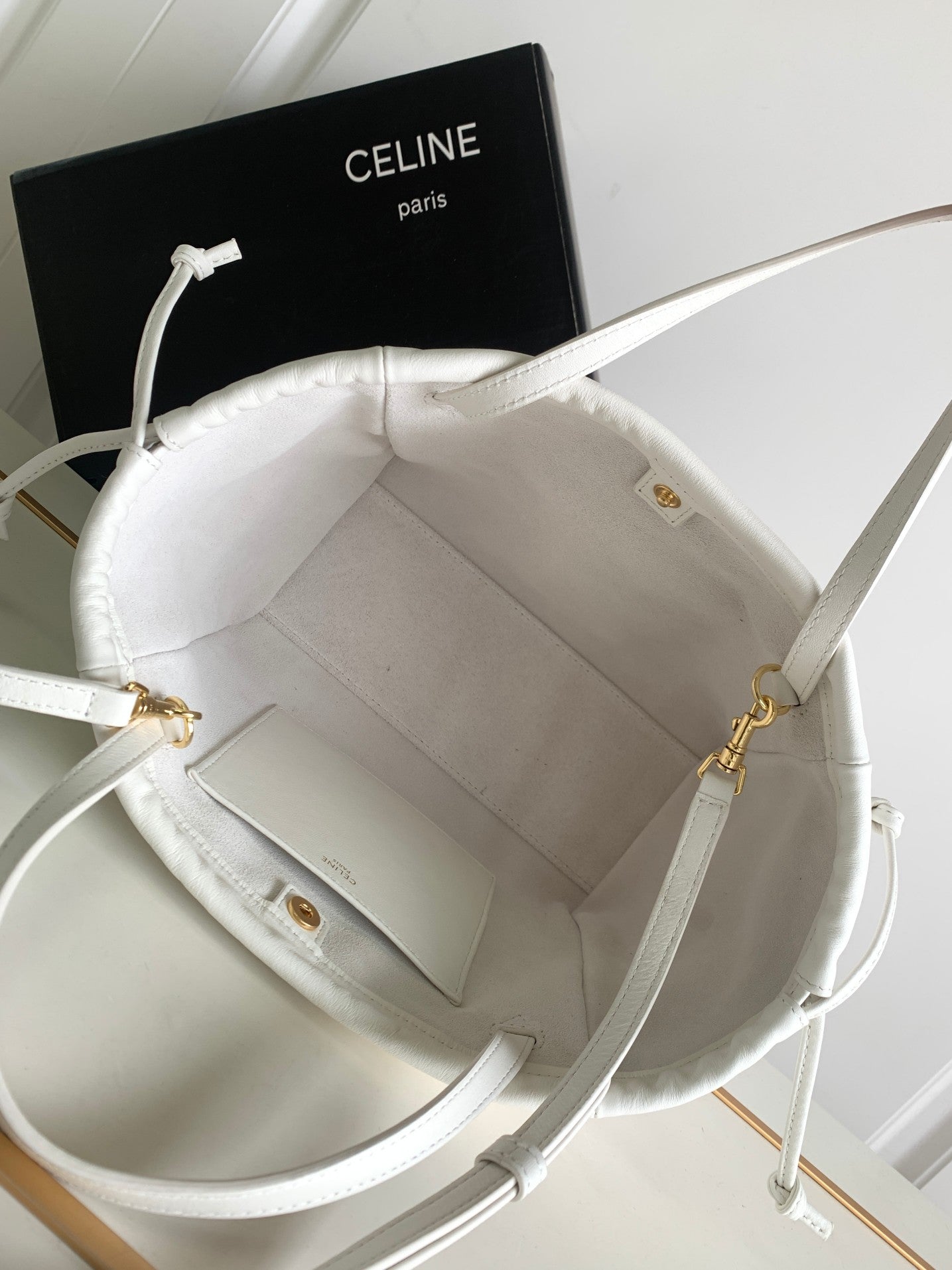 賽C家-Cuir Cabas抽繩包 小號 白色