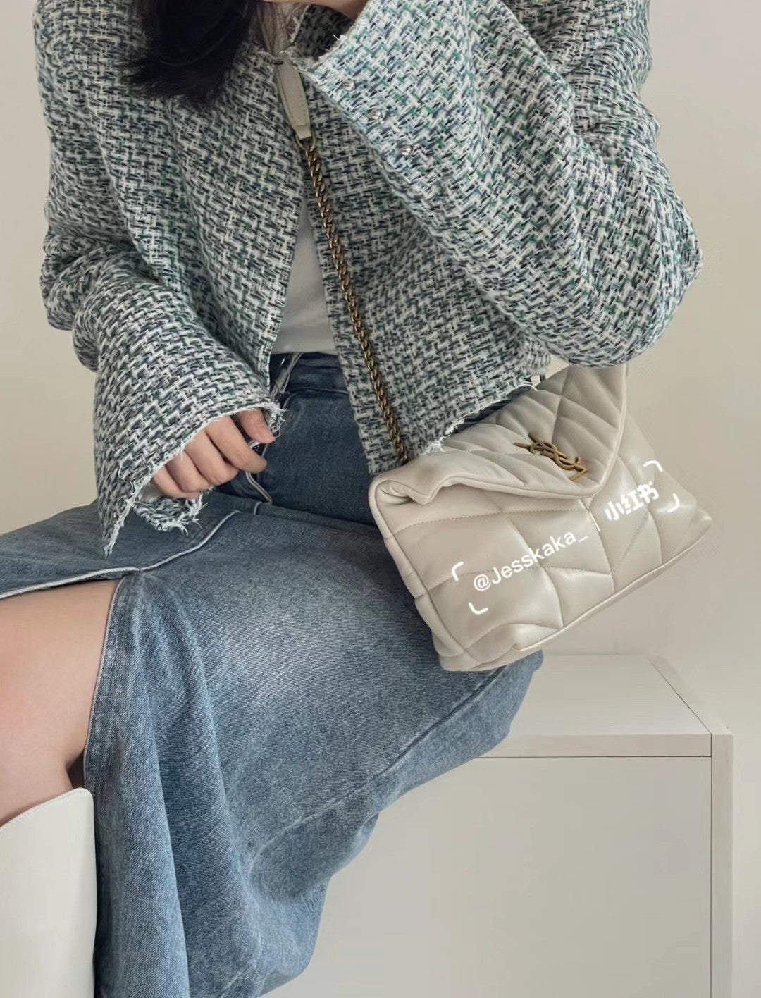 聖Y羅-Loulou Puffer 23cm 絎縫小羊皮雲朵包 奶白色