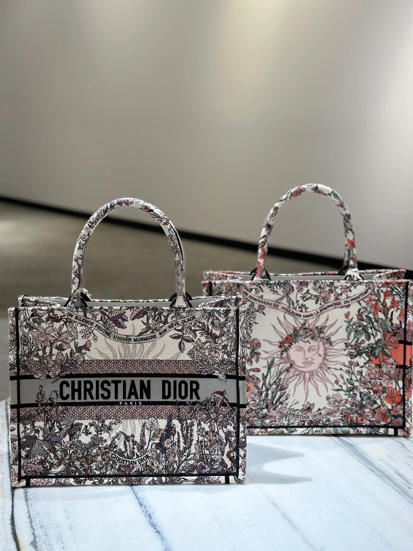 迪D家-2024春夏系列 Book Tote 太陽刺繡 白灰色 中號