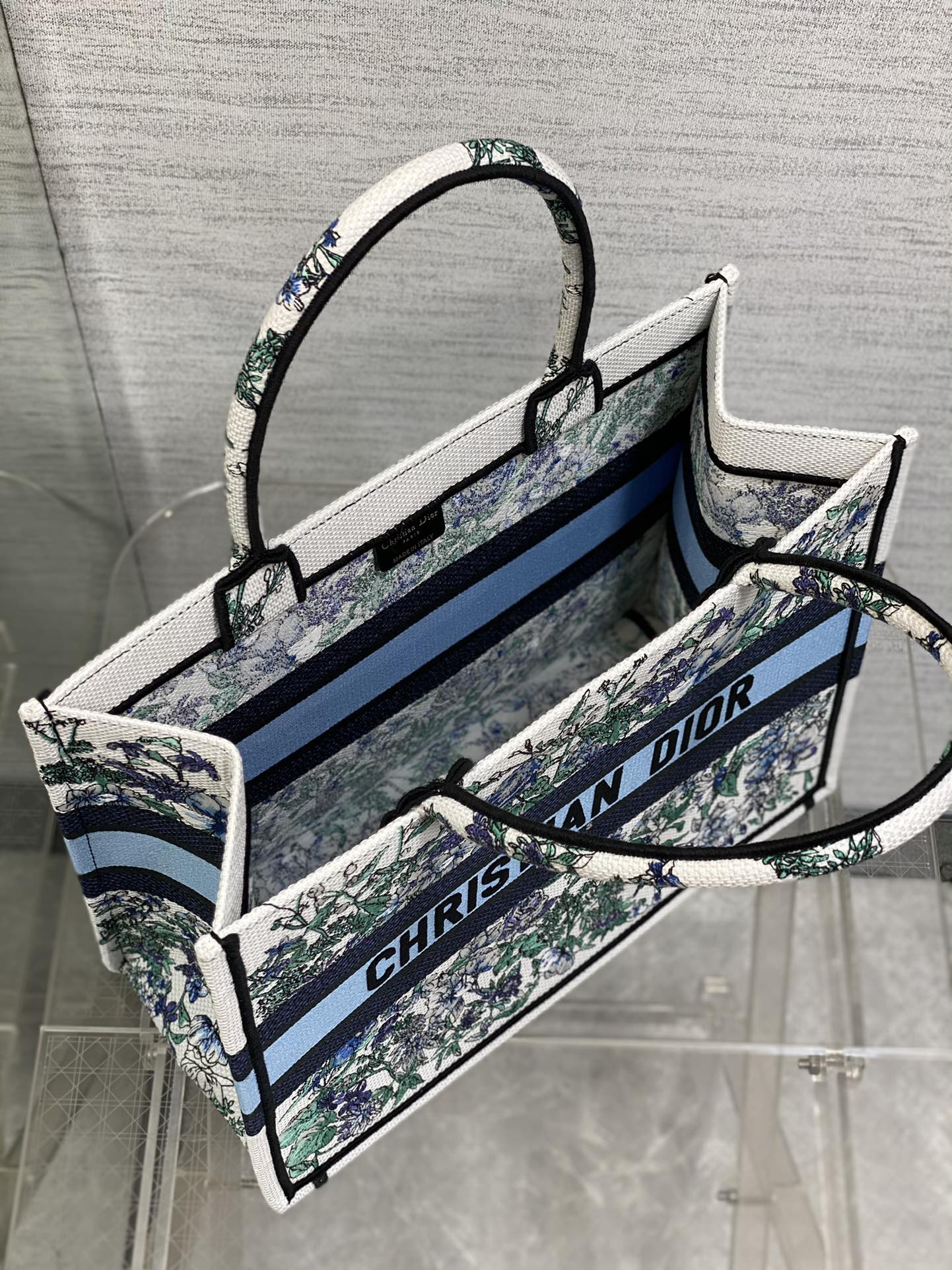 迪D家-Book Tote 2023春夏系列 浪漫花刺繡藍色 中號