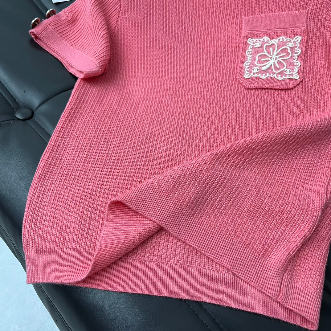 小香家-2403 四葉草口袋毛衣 粉色