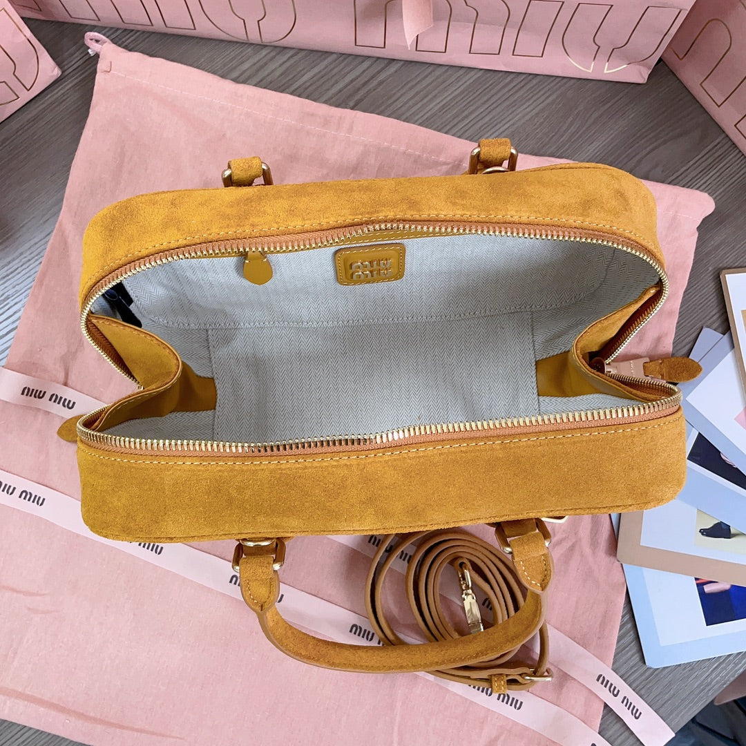 穆M家-5BB148 麂絨保齡球包 中號南瓜色
