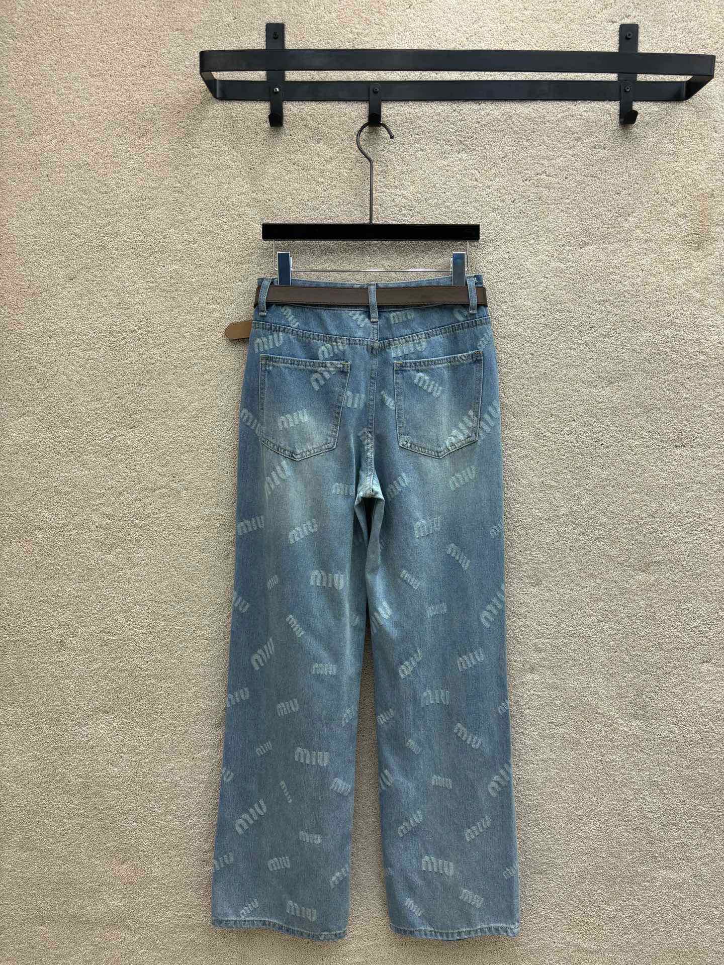 穆M家-2404 腰帶直筒牛仔褲