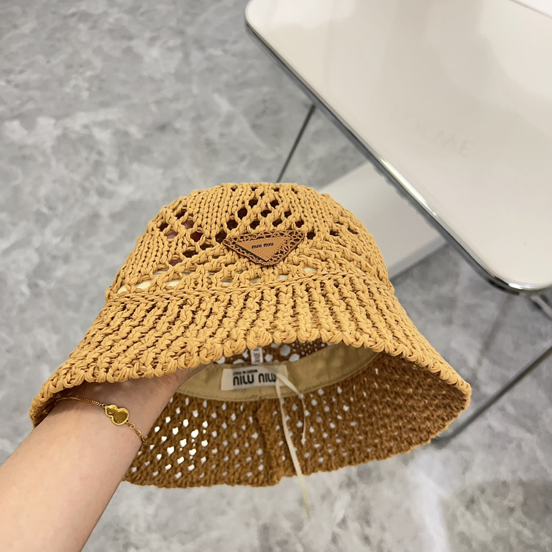 穆M家-2024新款簍空簡約漁夫帽 卡其色