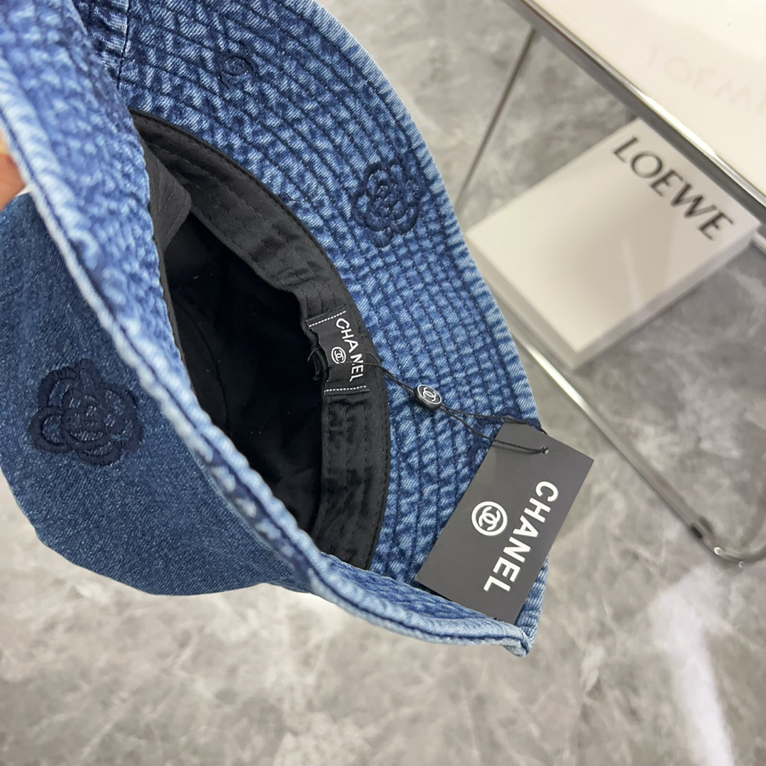 小香家-個性刺繡牛仔漁夫帽 藍色