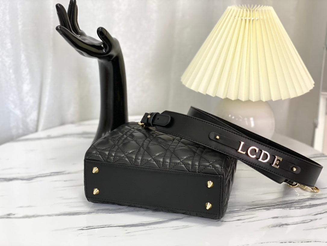 迪D家-Lady dior myABC 羊皮黑色金扣 小號