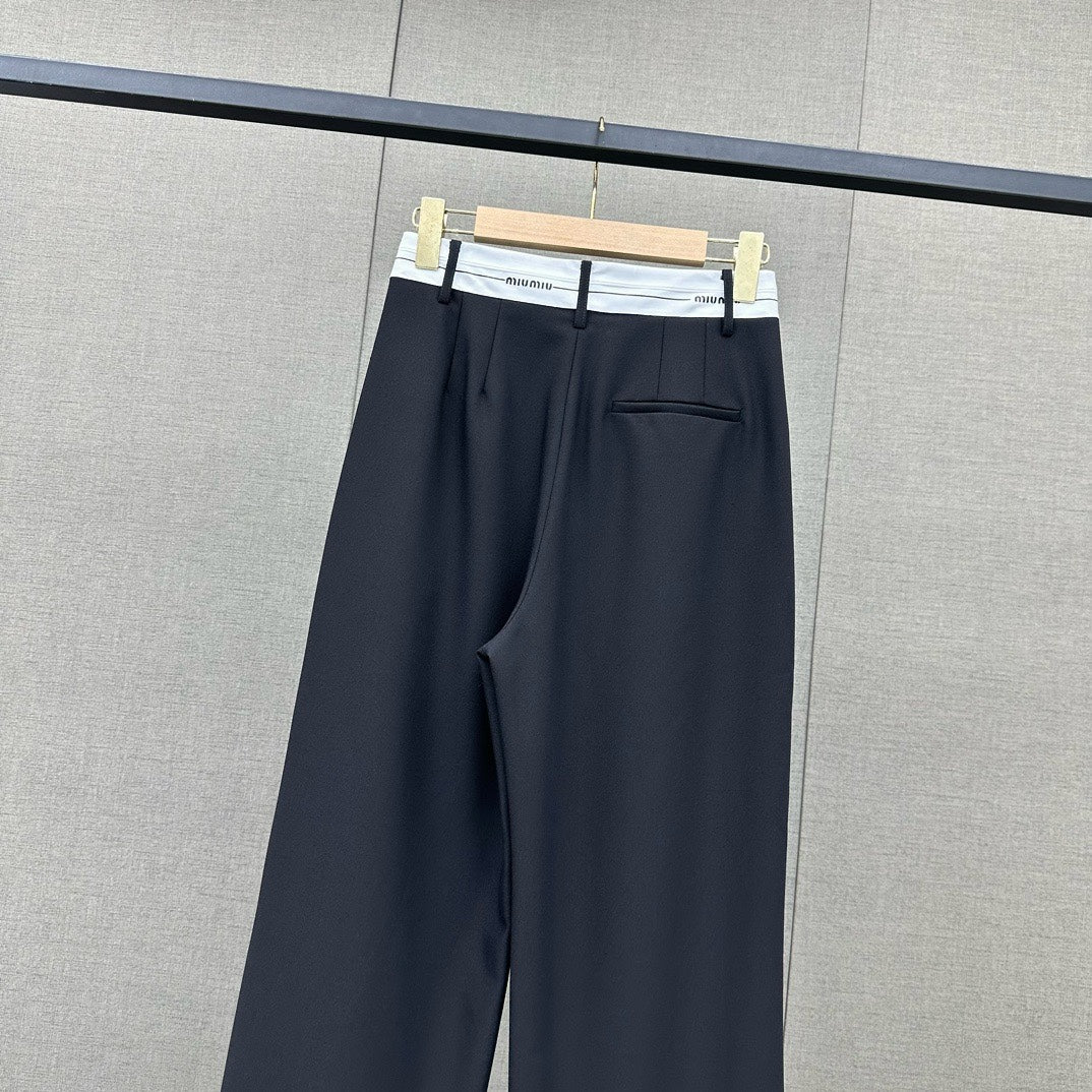 穆Ｍ家-2404 字母提花工藝闊腿褲 黑色