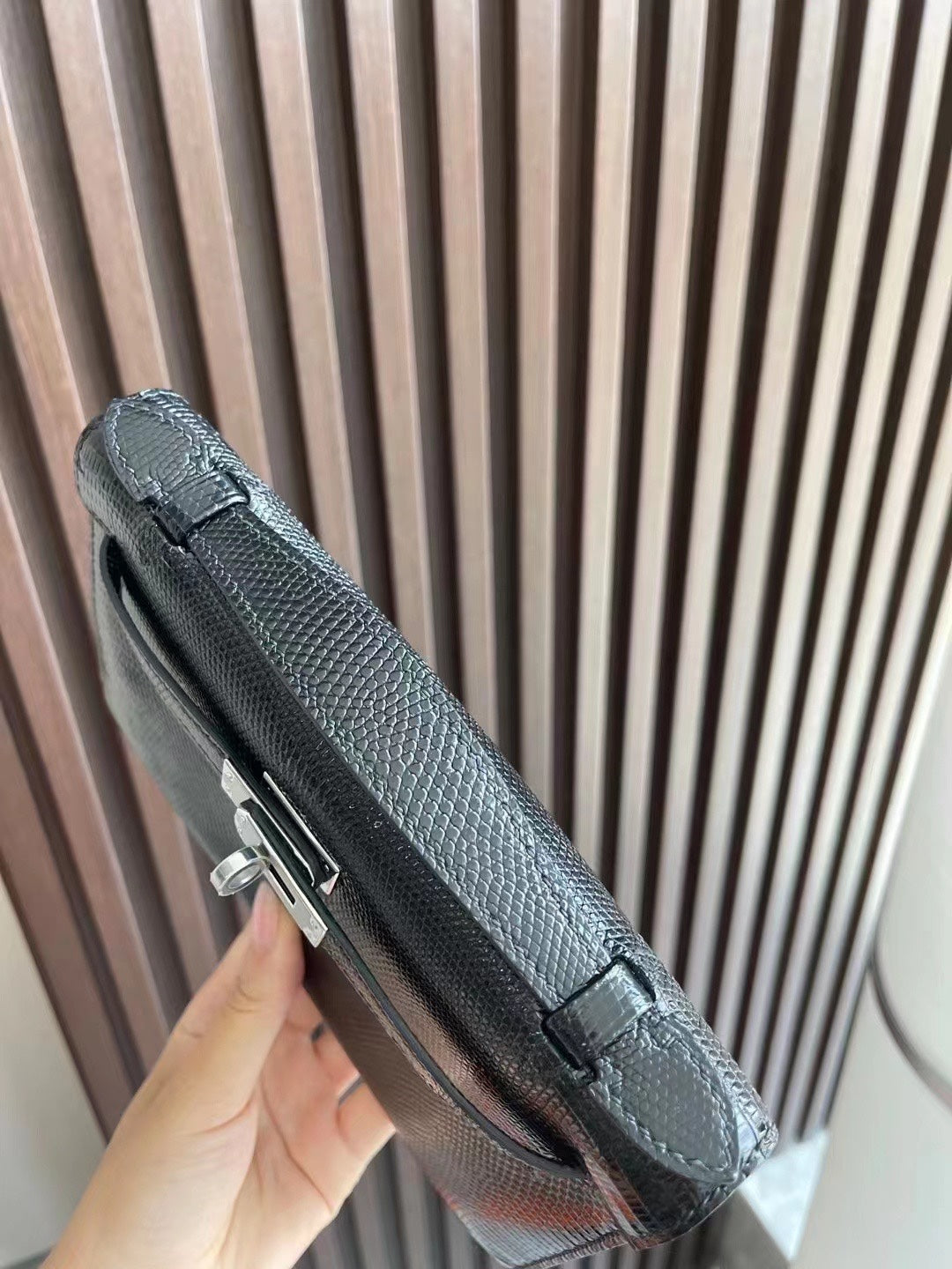 小愛款-Kelly Mini 1代 蜥蜴皮 黑色 銀扣