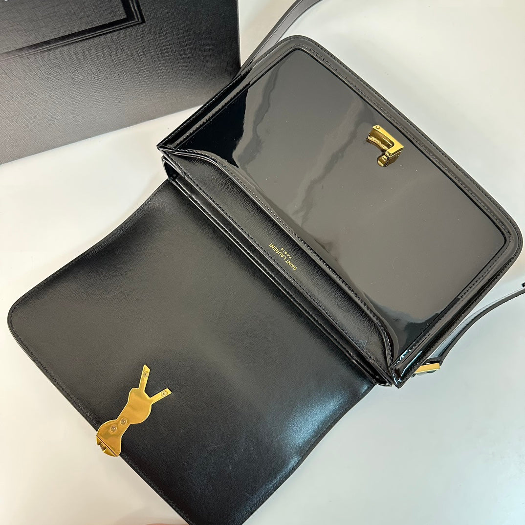 聖Y羅-BOX SAINT LAURENT 豆腐包 大號 漆皮黑色
