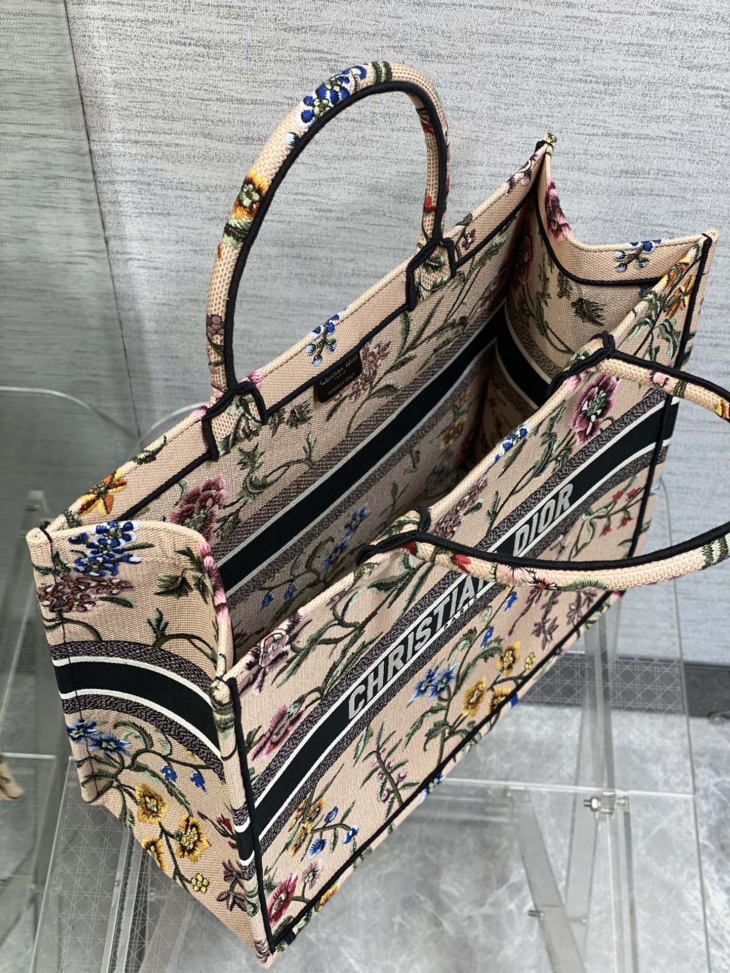 迪D家 Book Tote 刺繡字母粉花 大號41.5cm