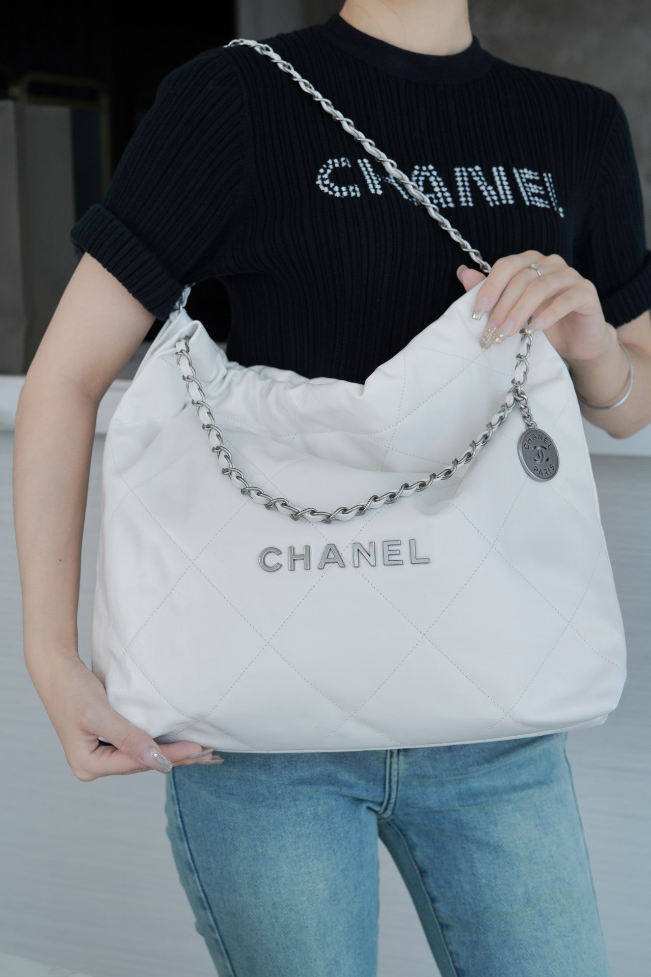 小香家-Chanel 22號手袋 白銀色中號