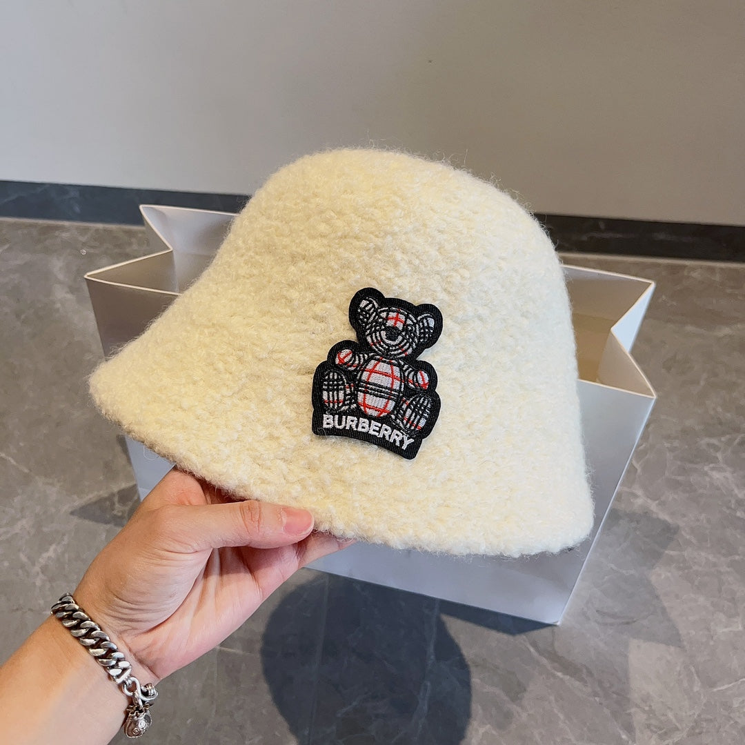 巴B家-秋冬新款毛呢漁夫帽 白色