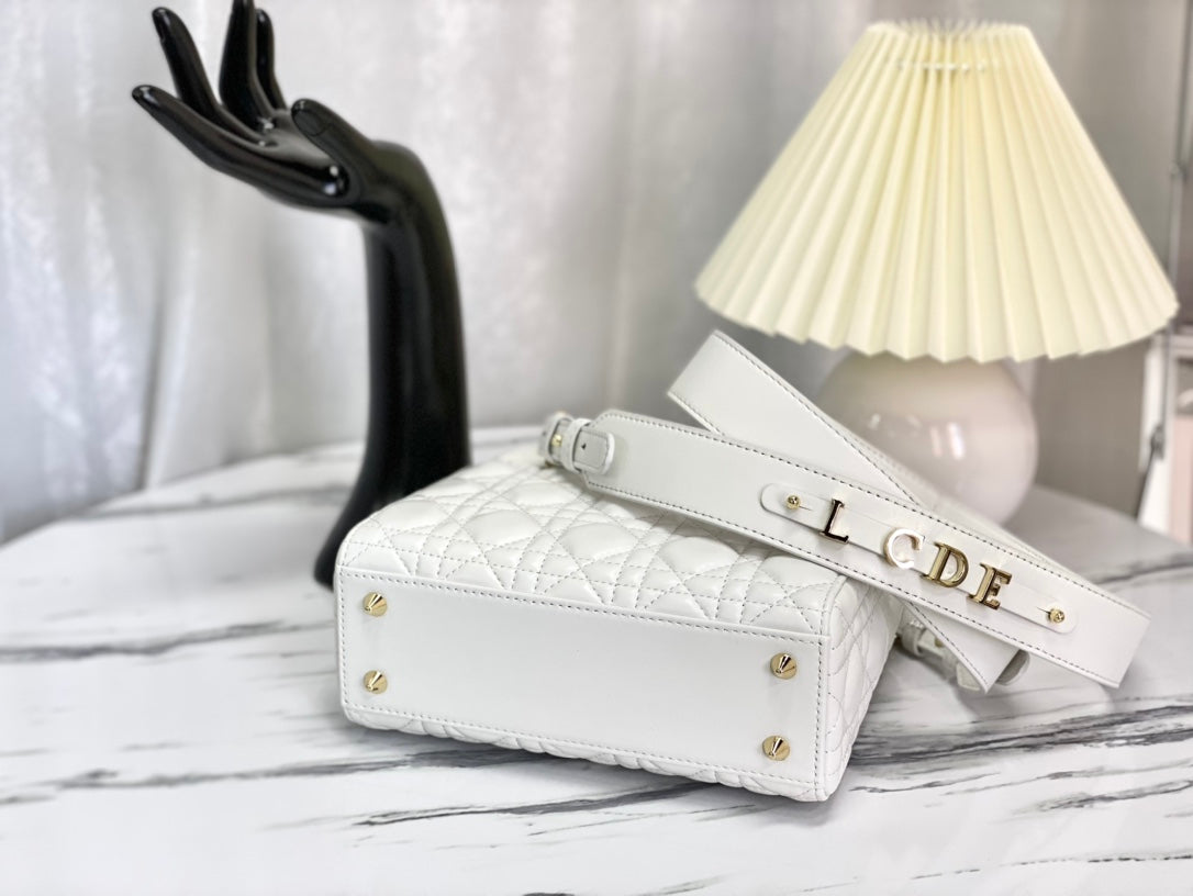 迪D家-Lady dior myABC 羊皮白色金扣 小號