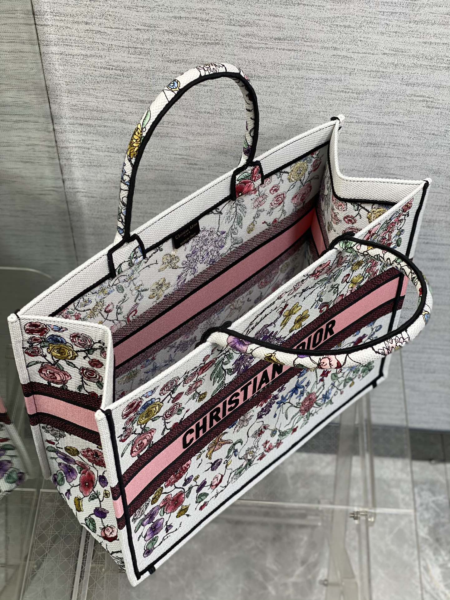 迪D家-Book Tote 2023春夏系列 浪漫花刺繡粉色 大號