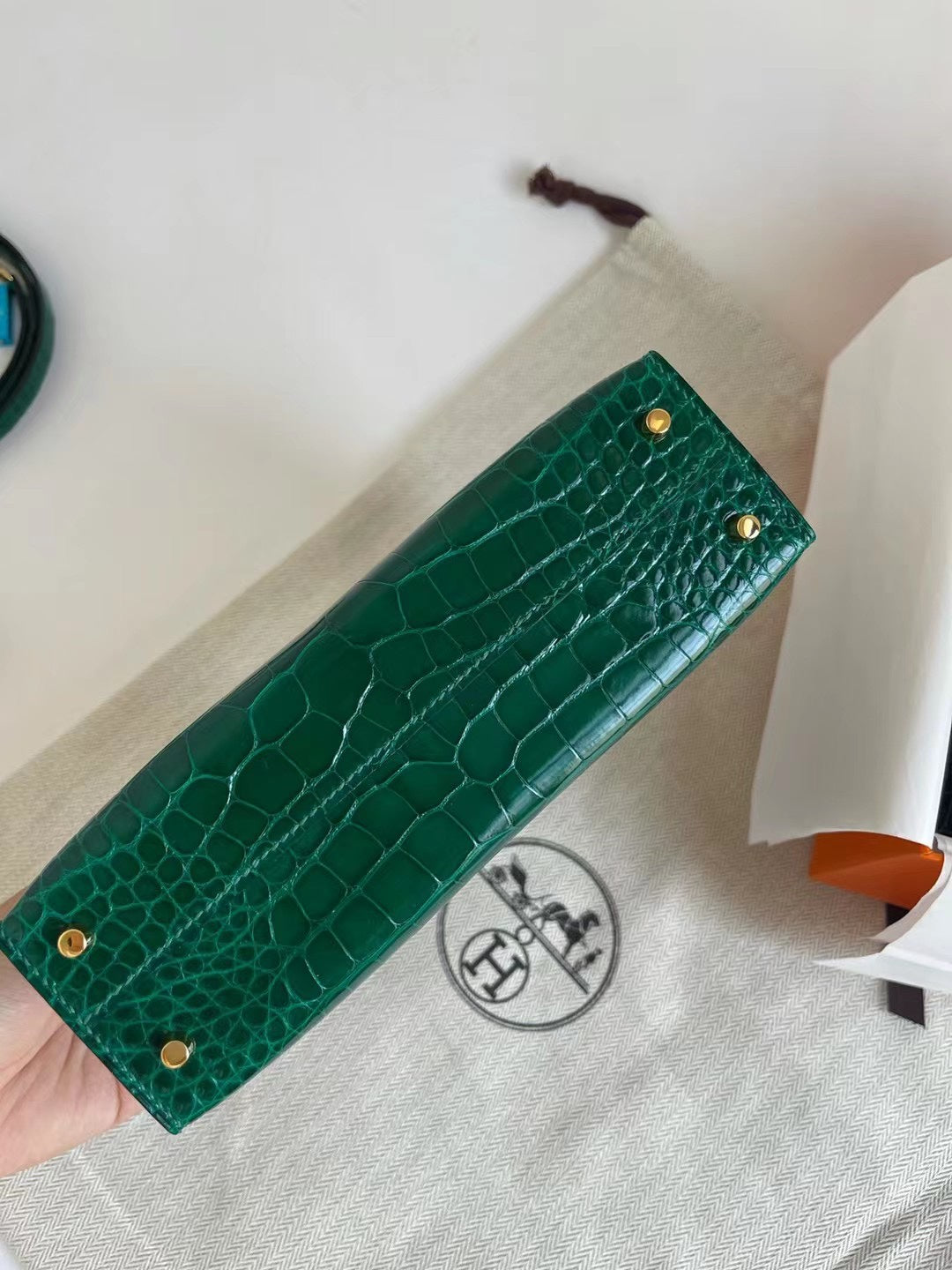 小愛款-Kelly mini 2代 方塊鱷魚 6Q翡翠綠 金扣