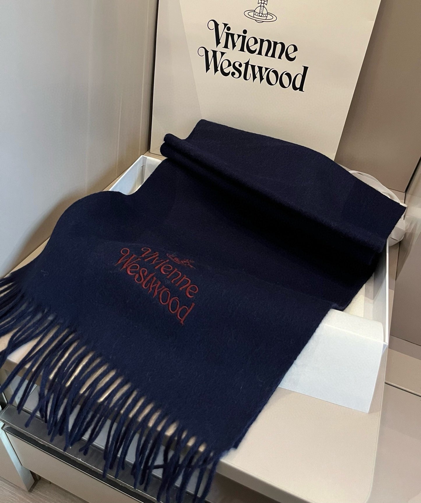 Vivienne westwood-2024經典素色圍巾 藍色
