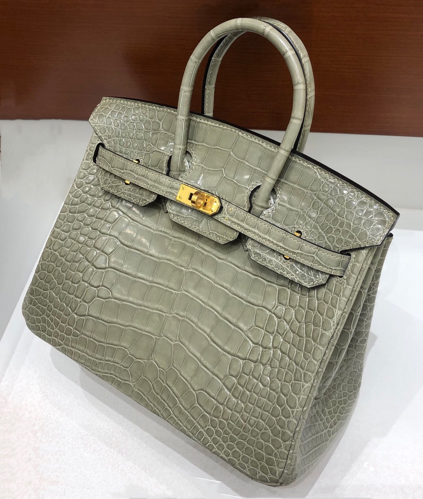 小愛款-Birkin 25 美洲方塊鱷魚 斑鳩灰 金扣