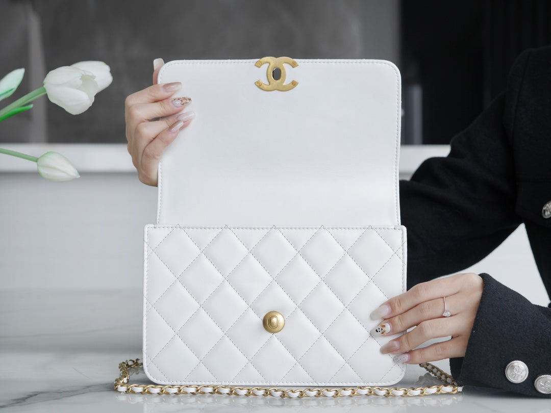 小香家-Chanel 24c雙金球 CF Mini19 白色