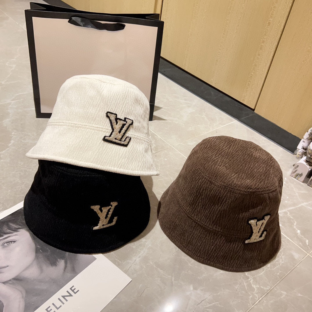 路L家-2023新款燈芯絨小桶漁夫帽 咖啡色