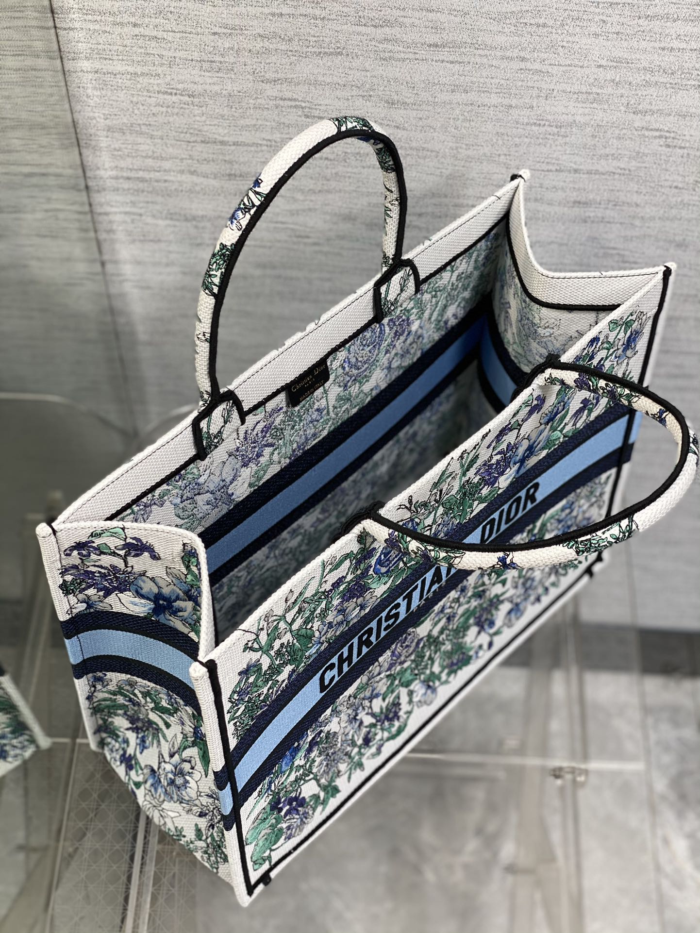 迪D家-Book Tote 2023春夏系列 浪漫花刺繡藍色 大號