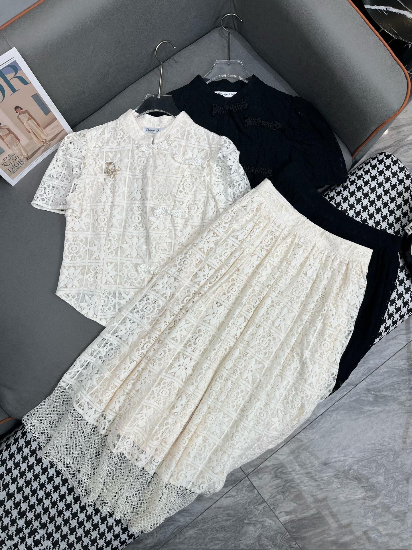 迪D家-2403 24SS春夏新款蕾絲套裝 白色