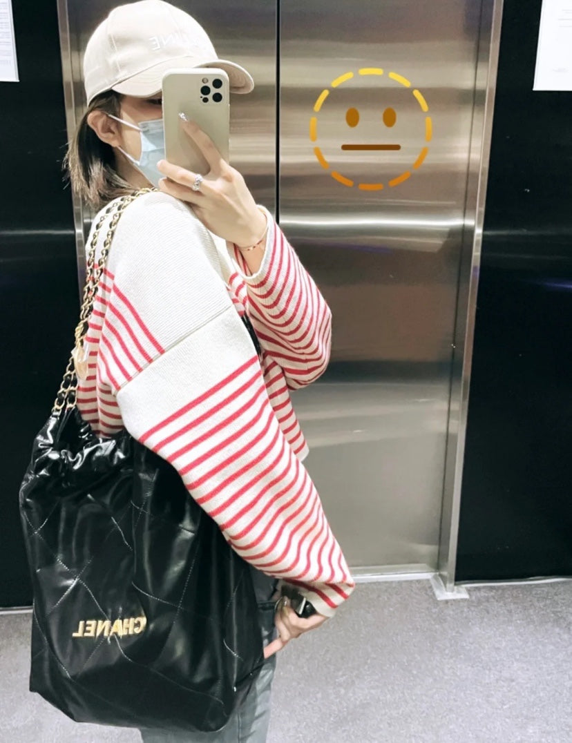 小香家-Chanel 22號手袋 黑金色中號