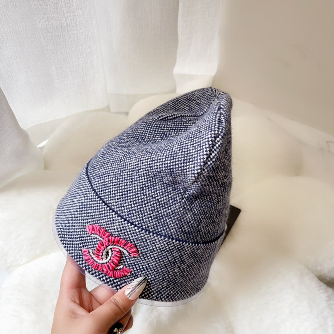 小香家-秋冬新款百搭刺繡冷帽 粉色