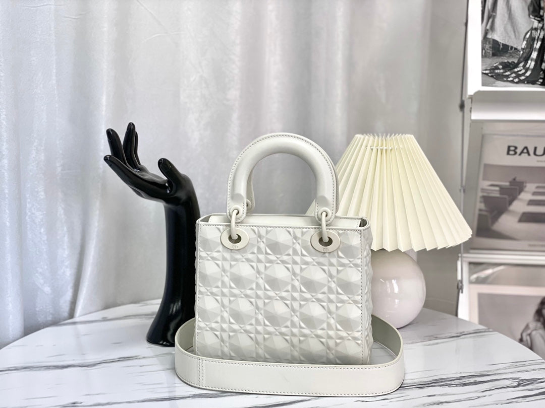 迪D家-Lady dior myABC 啞光牛皮 白色 小號