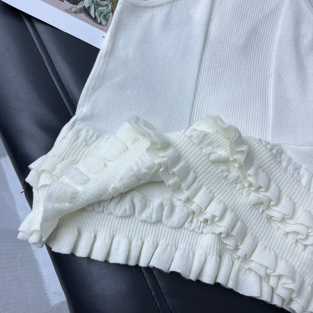 小香家-2403 24新品上架花邊針織背心 白色