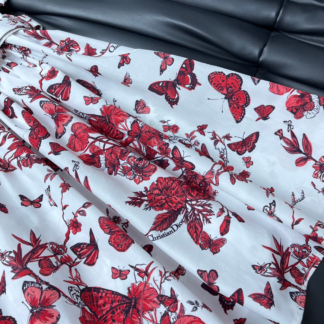 迪D家-2403 24新品上架 花卉蝴蝶腰帶連身裙