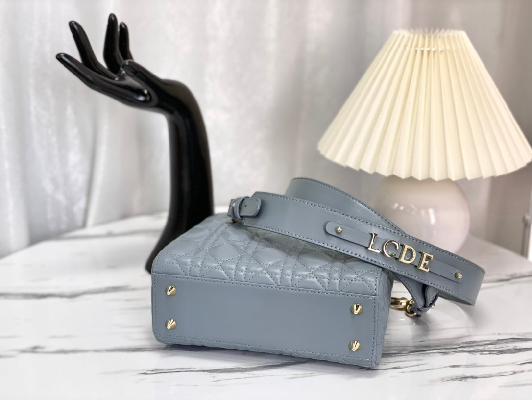 迪D家-Lady dior myABC 羊皮天藍色金扣 小號