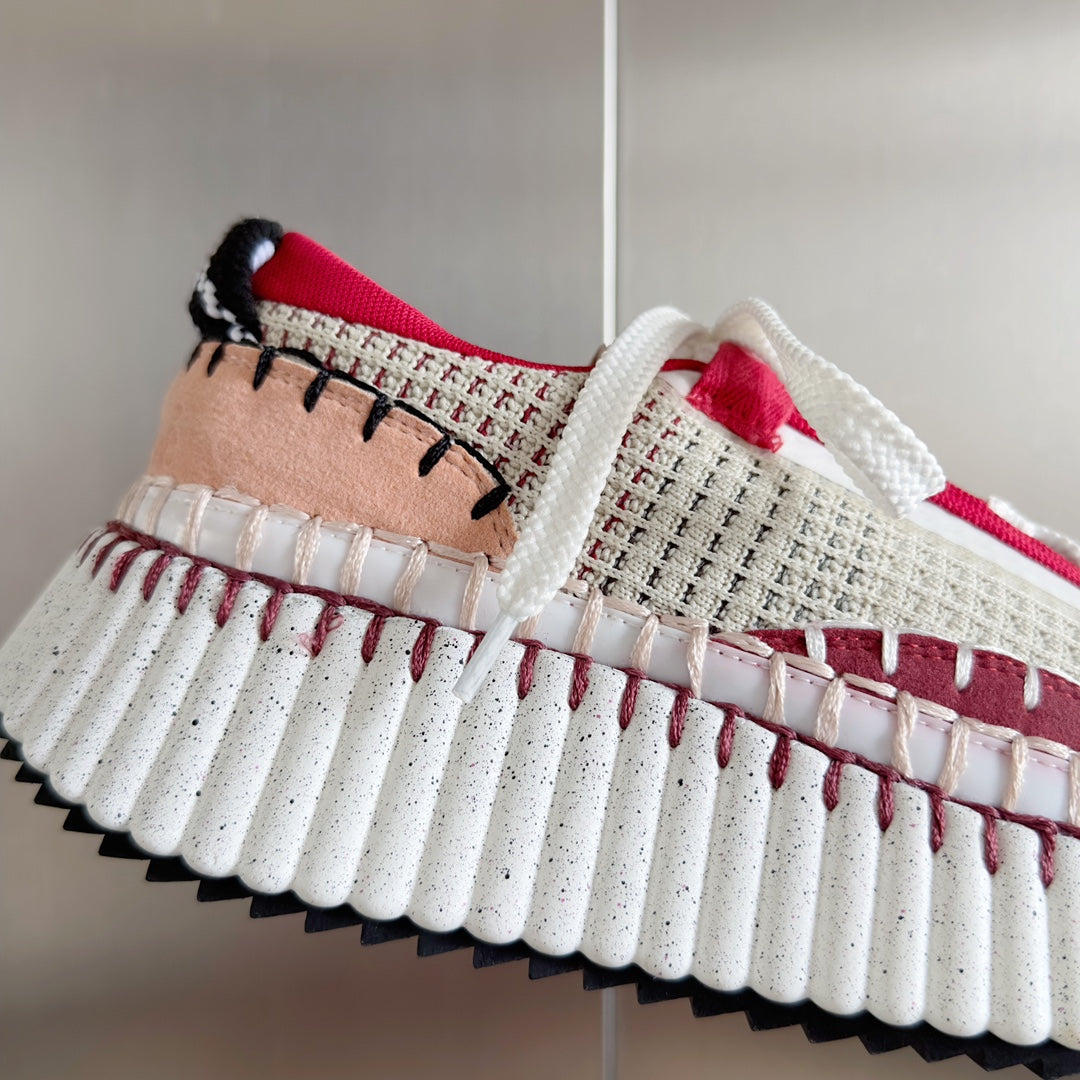 克羅C-Nama sneaker彩虹系列 網面拼色休閒運動鞋 白紅色