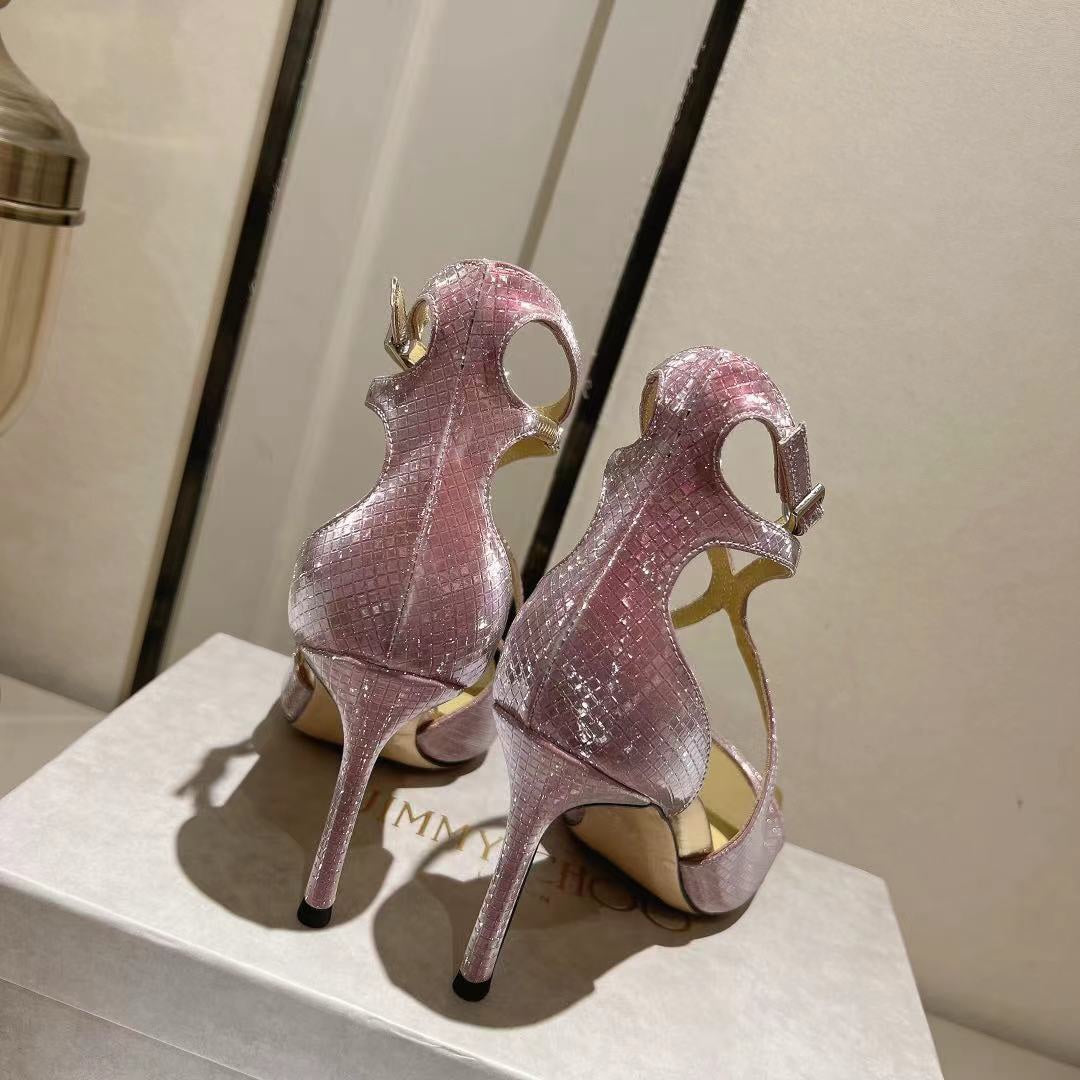 JC傑米-巴黎櫥窗定制款 Blingbling魚口高跟涼鞋 10CM 粉色