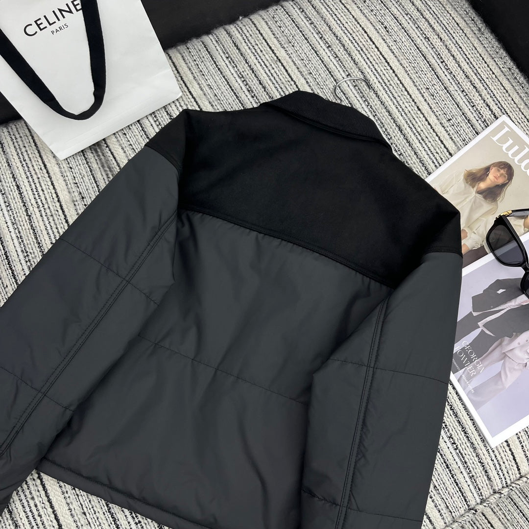 賽C家-2403 拼接黑色燈芯絨棉服外套